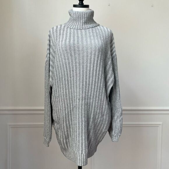 UO Urban Outfitters Turtleneck Sweater Tunic Grey Wide Rib S - Picture 1 of 9